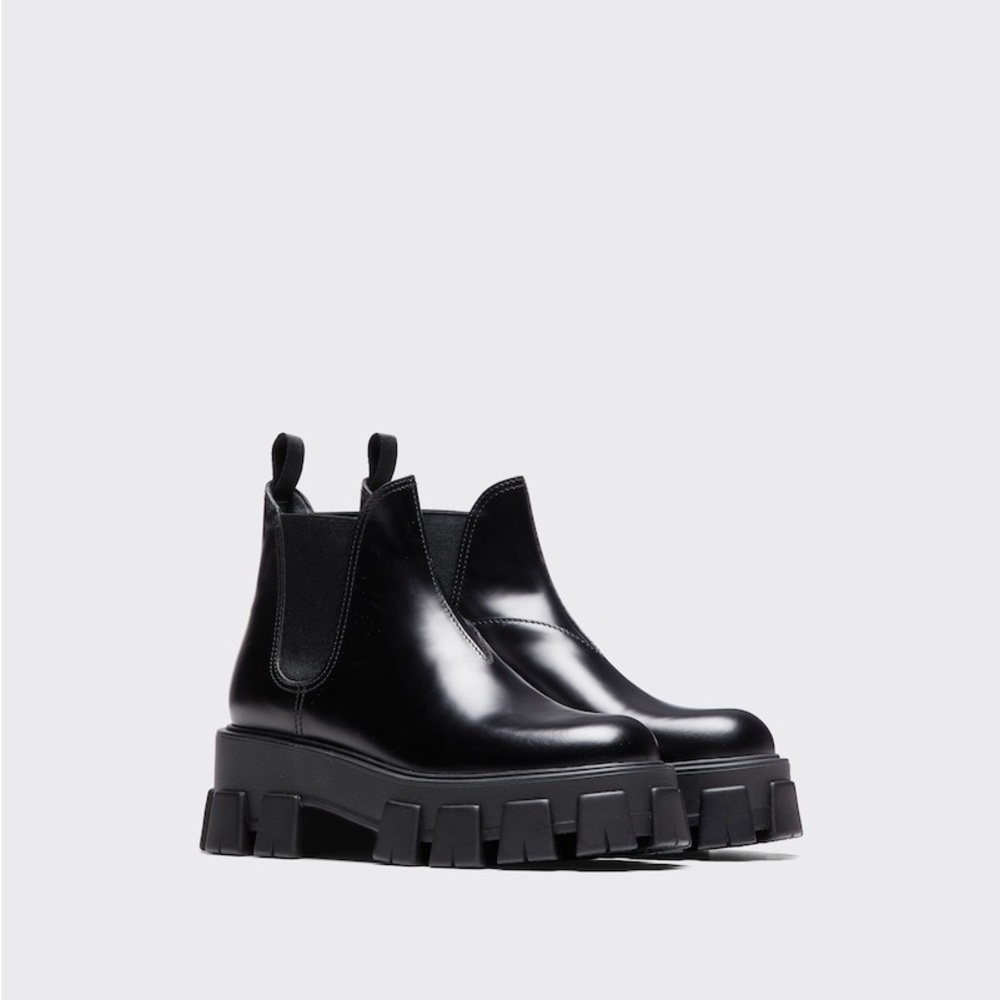 PRADA Monolith Brushed Leather Chelsea Platform Chunky Boot - SIZE 38EU/8US